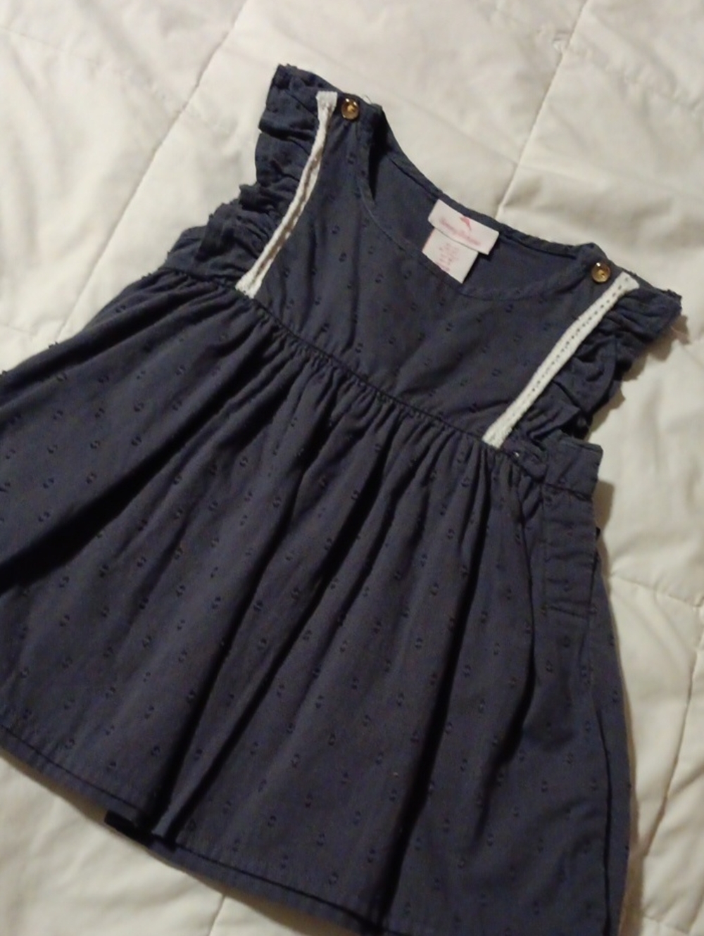 Tommy Bahama Navy Eyelet Ruffle Dress with White Lace Straps
